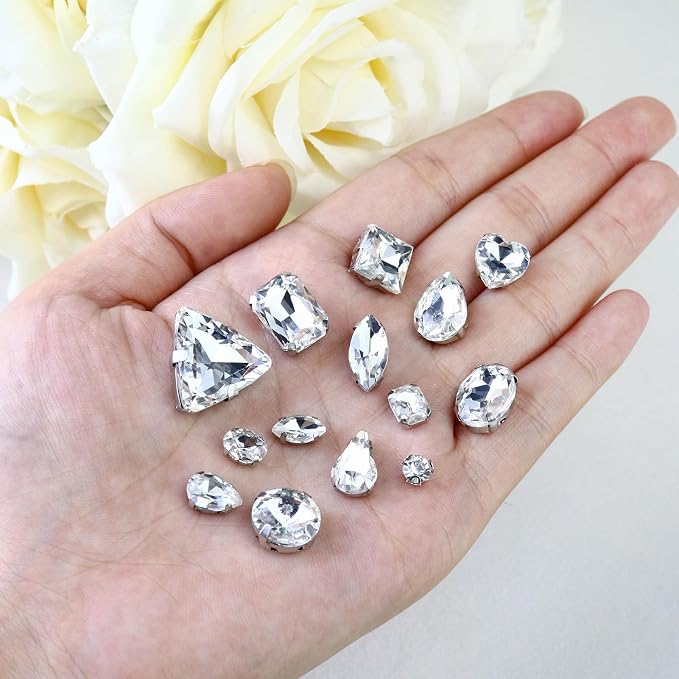 Dowarm White Sew on Rhinestones 104 PCS Mixed Shapes Glass Sew on Crystals - Image 2
