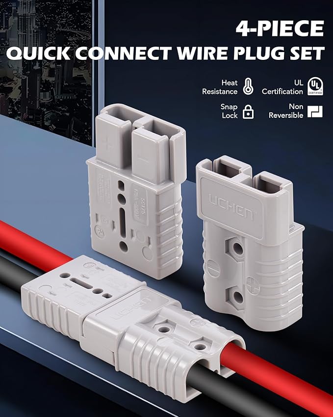 Orion Motor Tech Wire Connector 4 Pack, 175A Wire Harness Plug Kit for 2 to 4 Gauge Cables, 12V to 36V Battery Quick Connect Disconnect Set for Car Bike ATV Winches Lifts Motors More, Set of 4, Gray