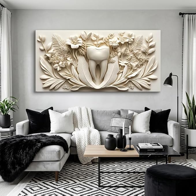 ZESTRILIA Dental Tooth Floral Relief Wall Art, Medical Nature Abstract Canvas - Image 7