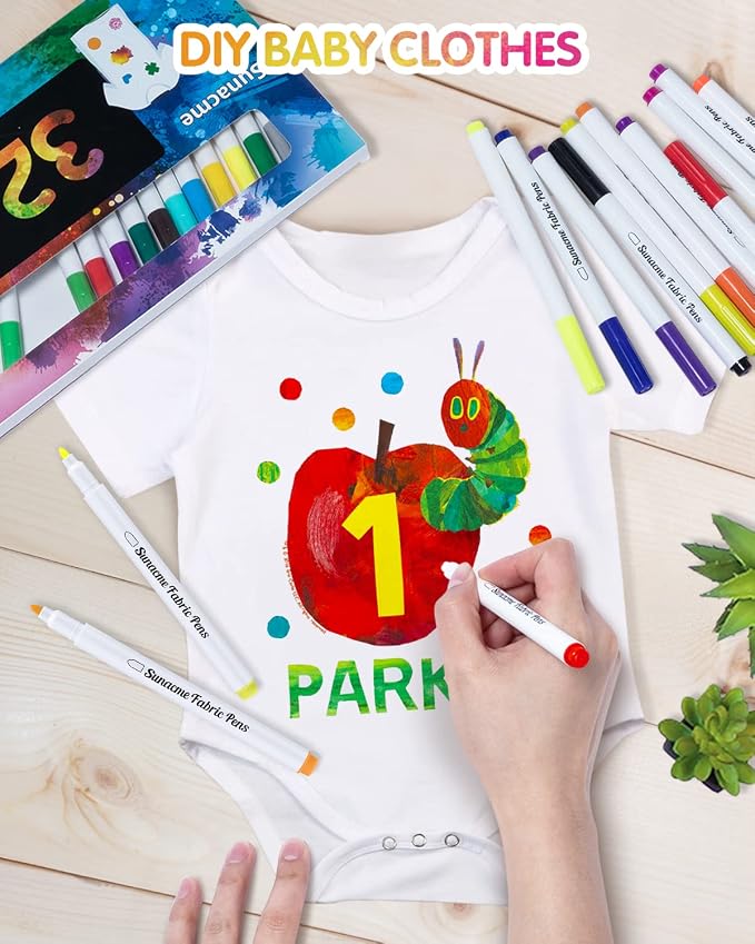 sunacme Fabric Markers Pen, 32 Colors Permanent Fabric Paint Pens - Image 6