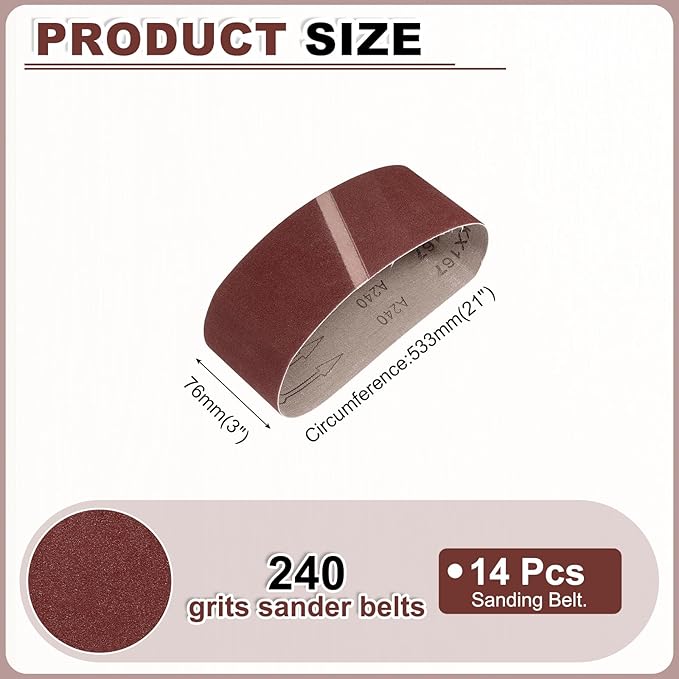 HARFINGTON 3 x 21 Inch Sanding Belts, 14 Pcs 240 Grits Aluminum Oxide Abrasive Belt Sander File Belt for Woodworking, Metal Polishing, Knife Sharpener