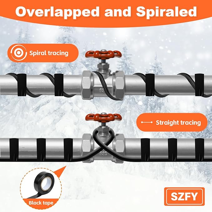 100FT Heat Tape for Water Pipes, -40°F Deicing Cable,Pipe Heating Cables for Roof,Gutter，Farm，Freeze Protetion Heat Trace Cable, Heated Water Hose,Plumbing Fixtures,120V 5W/FT
