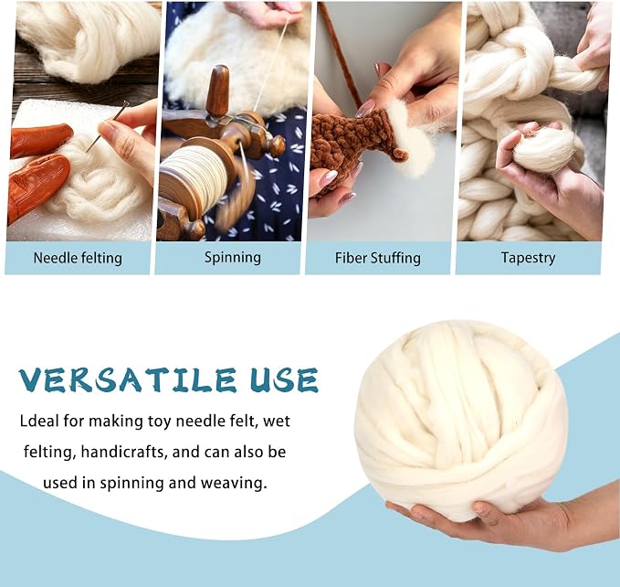 Wonvoc Core Wool for Needle Felting, 8 OZ White Merino Wool Roving, Soft - Image 6