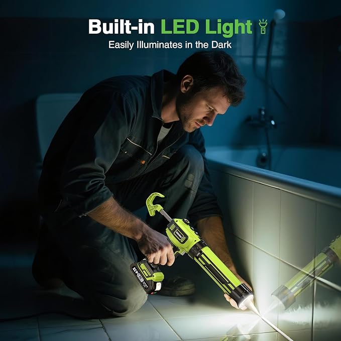 Electric Caulking Gun 20V, Cordless Caulking Gun with 2 x 2.0Ah Batteries, LED Light, Variable Speed, 10 OZ-10.1 OZ Battery Sealant Gun Tool for Filling, Sealing