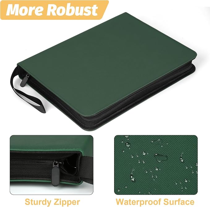 GERMUN 3 Ring 9 Pocket Zipper Card Binder, 720 Double Sided Standard PU Trading - Image 6