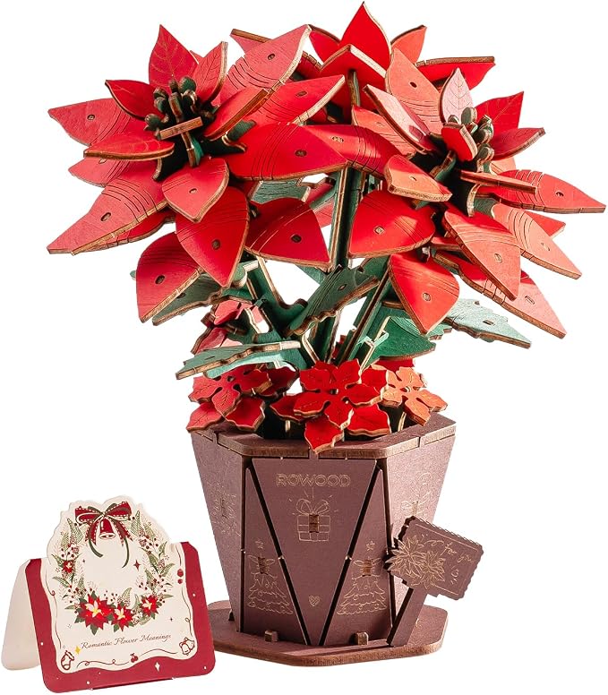 Rowood 3D Puzzles for Adults, Poinsettia Building Set Craft Kit, Artificial - Image 8