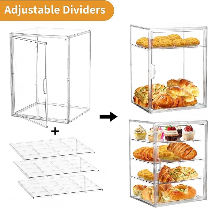 Attelite Pastry Display Case, 2 Pack 4 Layers Adjustable Clear Bread Box - Image 3