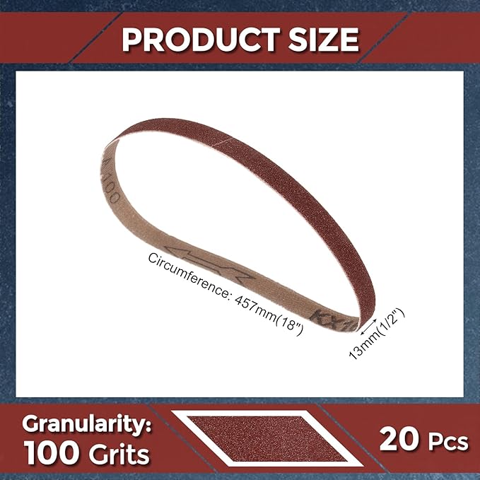 20 Pcs Sanding Belts 1/2 x 18 Inch 100 Grit Aluminum Oxide Abrasive Sandpaper for Belt Sander Metal Grinding Wood Working Weld Rust Removal