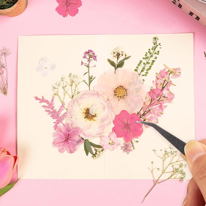50pcs Pink Pressed Flowers Bulk, Romantic Dried Flower Leaves, Natural Pressed - Image 6