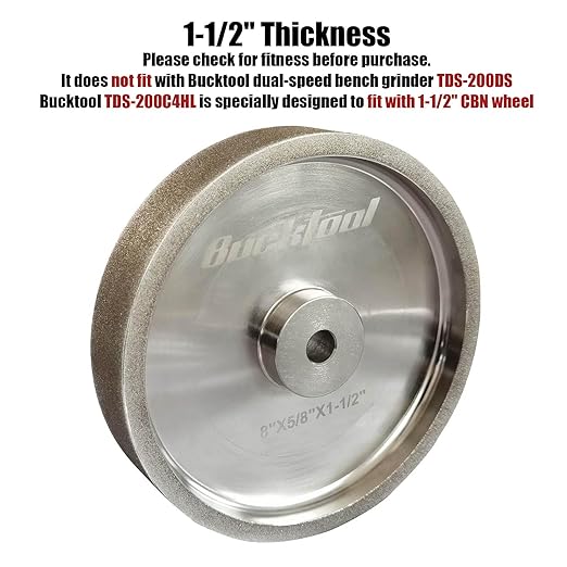 BUCKTOOL 320 Grit 8 Inch CBN Grinding Wheel, 1.5" Wide, 5/8" Arbor Cubic Boron Nitride Sharpening Wheel for Sharpening Wood-Turning Tools, Chisels, Hardcore and More,