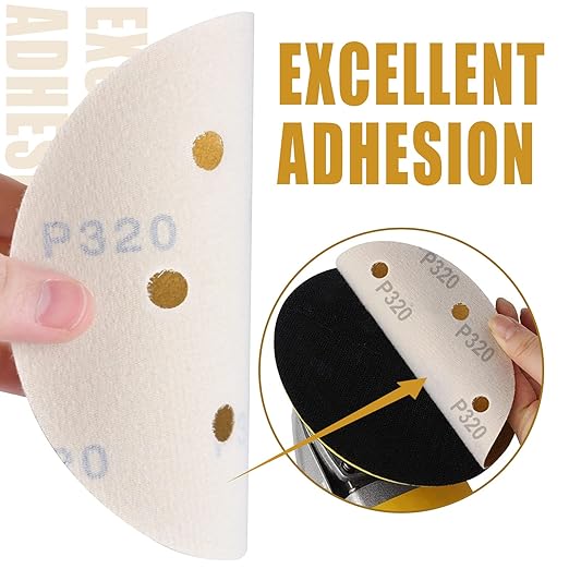 6 Inch - 6 Hole Hook and Loop Sanding Discs 320 Grit, Random Orbital Sandpaper for Automotive and Woodworking - 100 Pack
