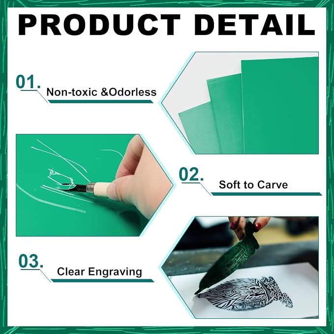 Yeaqee 8 Pcs 8 x 10 Inch Linoleum Blocks - Image 3
