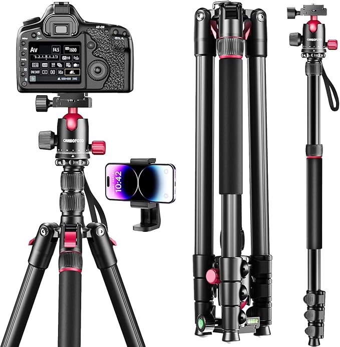 CAMBOFOTO 80"-Professional-DSLR-Camera-Tripod, SLR Ball Head Aluminum Photography Tri pod & Monopod with Carry Bag Compatible with Canon/Nikon/Binoculars/Telescope (Weight 3.6 Lbs, 33Lbs Load)