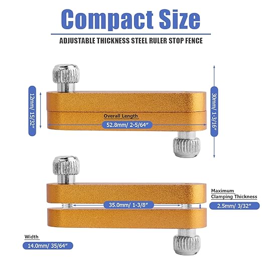 Mesee 4 Pieces Ruler Positioning Blocks Adjustable Thickness Ruler Stop Fence Woodworking Aluminum Alloy Rulers Limit Block Scribing Tool Rulers Locator Wood Mortise Scriber Line Marking Gauge