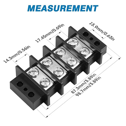 GLOSO TBE Double Row Stainless Terminal Blocks, Marine Grade, 4-14 AWG Cu, 75A/600V - 1 Pack, 4 Poles