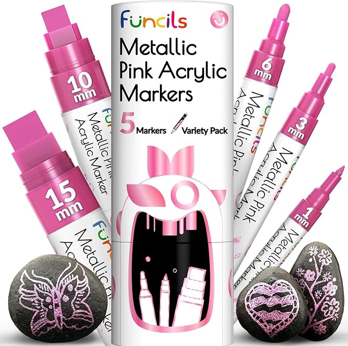 5 Acrylic Metallic Pink Paint Pen by Funcils