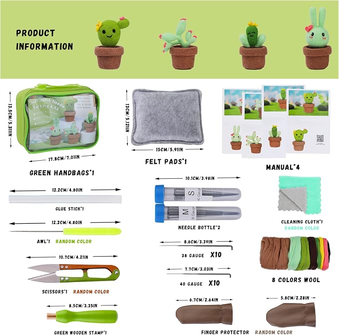 LOKUNN Needle Felting Kit, Cactus Needle Felting Starter Kit, Felting Supplies - Image 2