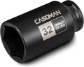 CASOMAN 1/2" Drive x 32 mm Deep 6 PT Impact Socket, CR-MO, 1/2-inch Drive 6 Point Axle Nut Socket for Easy Removal of Axle Shaft Nuts (32MM)