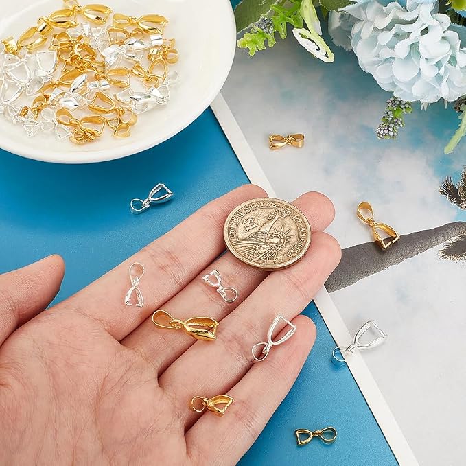 PH PandaHall 100pcs 5 Sizes Pendant Pinch Bail Clip, Brass Pendant Connector - Image 3