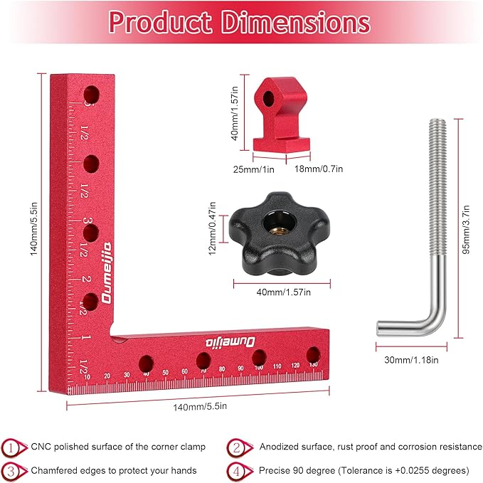 90 Degree Positioning Squares, Right Angle Clamps for Woodworking 5.5" x 5.5"(14 x 14cm), Aluminum Alloy Corner Clamps, Clamping Squares Tool for Picture Frame Box Cabinets Drawers