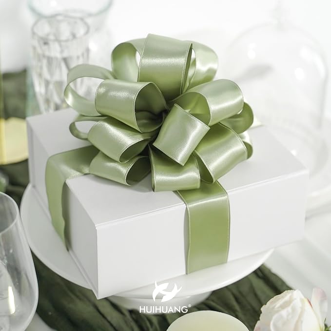 HUIHUANG Sage Green Satin Wired Ribbon 1-1/2 inch Spring Moss Wire Edge Ribbon - Image 7