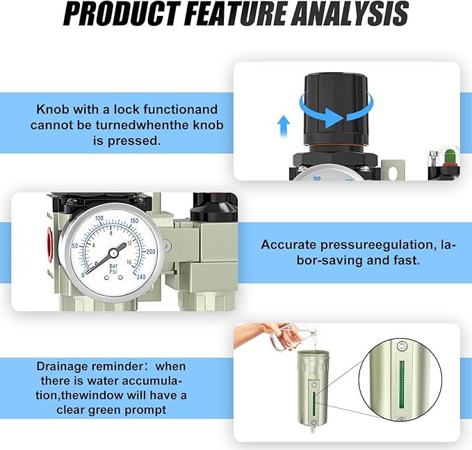 Heavy Duty Industrial Grade 3/4" NPT 4 Stage Air Drying System,Coalescing Filter,Particulate Filter,Double Desiccant Dryer and Air Regulator,Manual Drain,For Plasma Cutter and Paint Spray