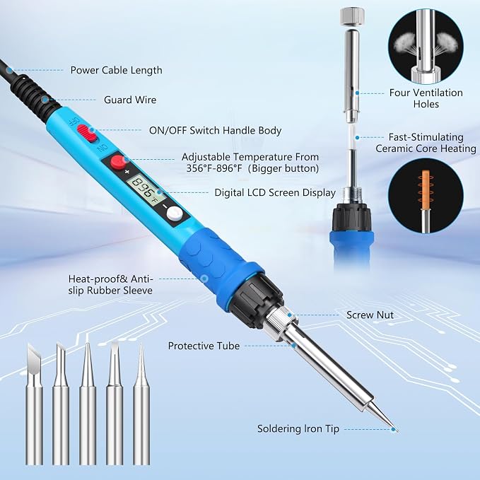 Soldering Iron Kit, 80W 110V LCD Digital Solder Iron Pen - Image 2