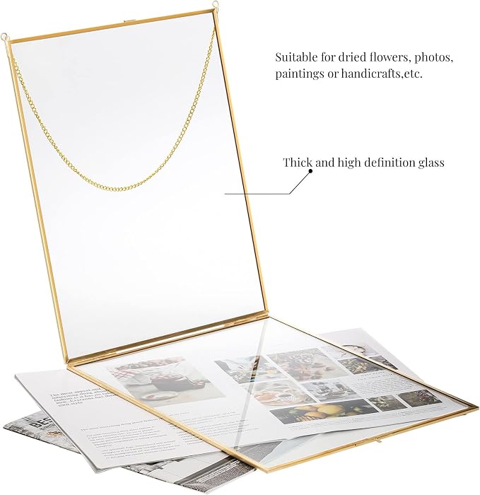AVLA Brass Hanging Photo Frame, 11x14 Inch Double Glass Floating Display - Image 4