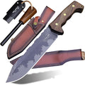 BA-KOR DC53 Steel 38CM (15.2IN) Full Tang 6mm Thick Fixed Knife+Sheath&(5.9IN) Cerium Igniter, Suitable for Outdoor Hunting, Camping, Survival Exploration, EDC