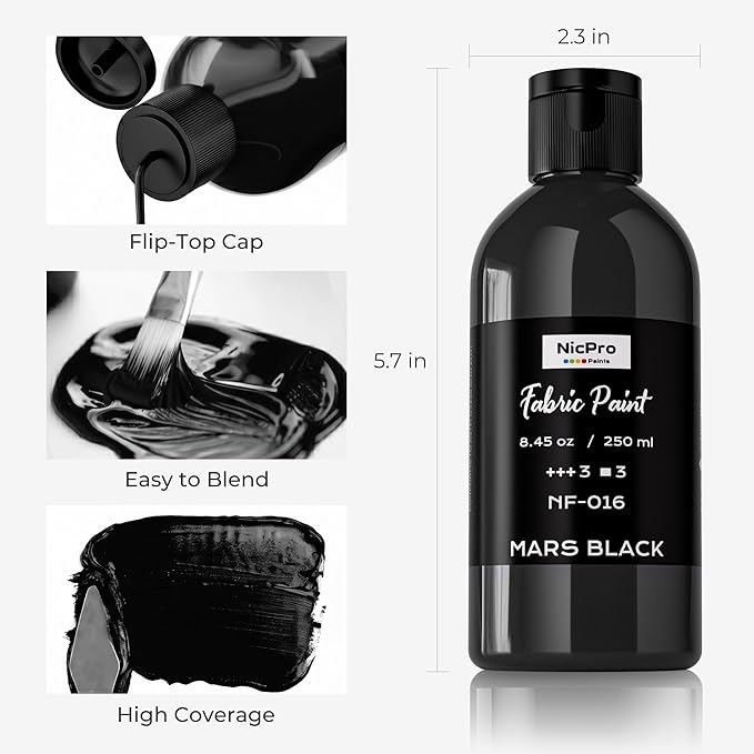 Nicpro Black Fabric Paint, 8.45 oz Fabric Paint - Image 2