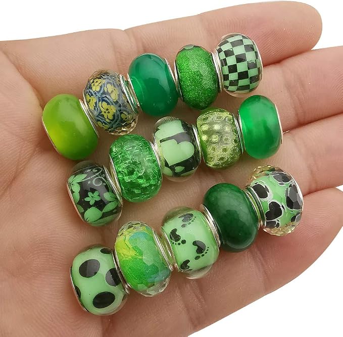 50pcs Assorted Green Resin Imitation Glass European Large Hole Beads Rhinestone - Image 5