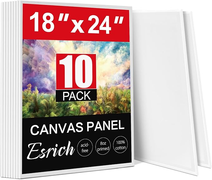 ESRICH Canvas for Painting 18x24 Inch, 10 Pack Canvas Boards for Painting by ESRICH