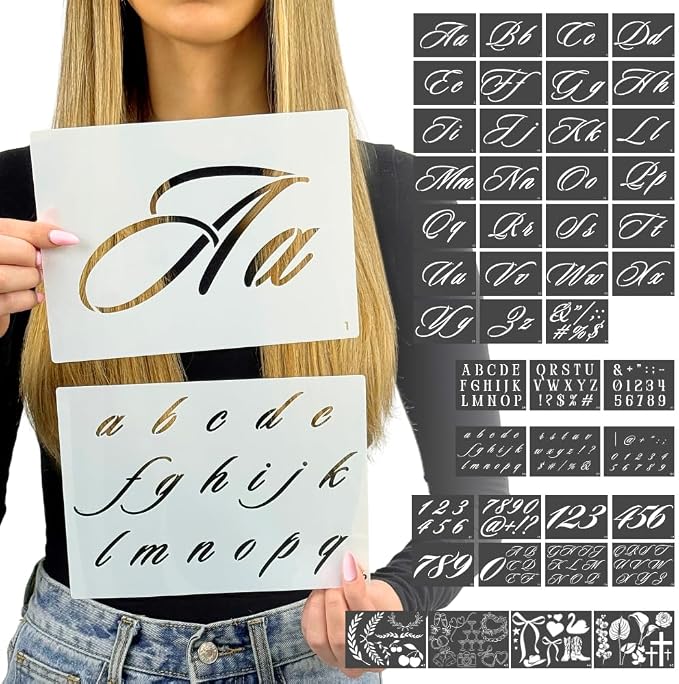 Boutique Calligraphy Stencil Template Kit | 45 Reusable Pieces | Lettering Upper by CITRUSY