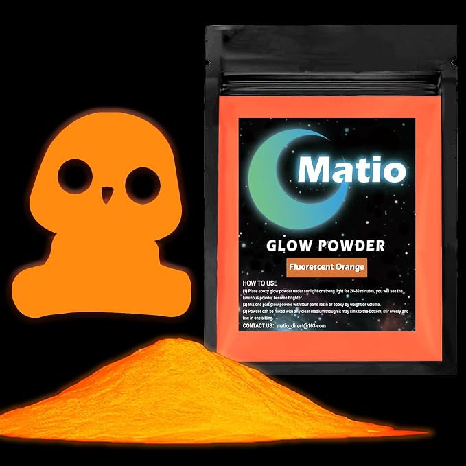 Matio Glow in The Dark Pigment Powder, 15g/0.5oz Fluorescent Orange Pigments | by Matio