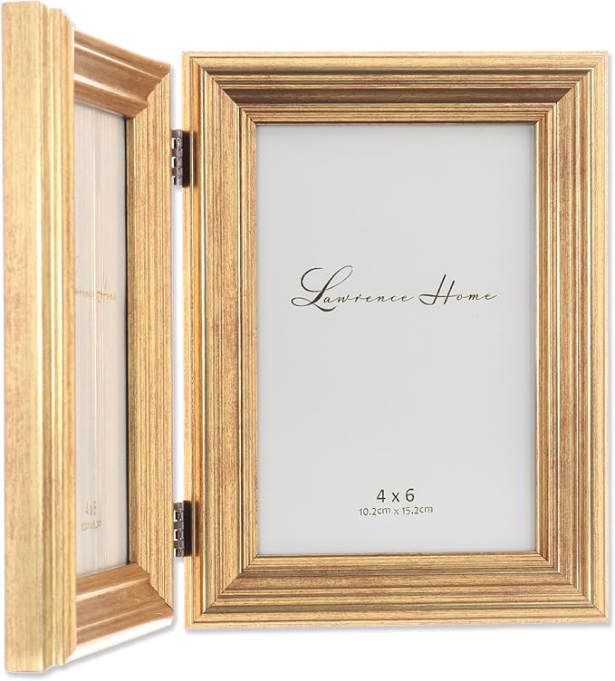 Lawrence Frames 4x6 Hinged Double Sutter Burnished Gold Picture Frame - Image 3