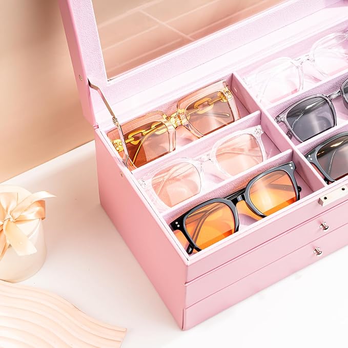 ProCase 3-layer Sunglasses Storage Organizer, 18 Slots Leather Sunglass Box - Image 5