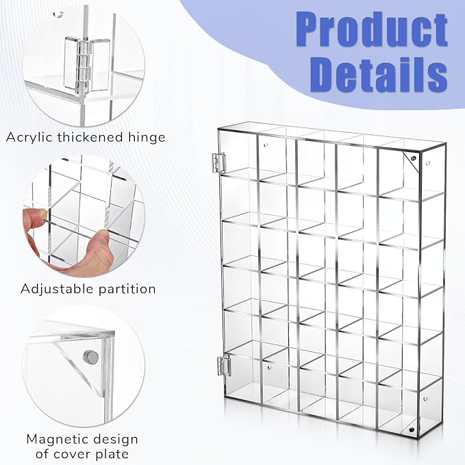 Adjustable Rock Display Case, 30 Grid Clear Acrylic Crystal Display Case - Image 3