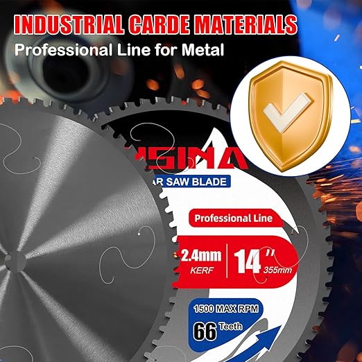 14" Miter Table Saw Blade, TCT Metal Cutting Saw Blades with 66T & 1" Arbor, Professional for Iron Steel Aluminum Stainless Steel Ferrous Metals