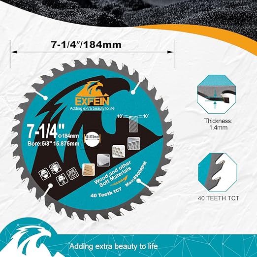 7-1/4 Inch Miter/Table Saw Blades 5pcs, 40 Teeth ATB TCT Fine Finish Wood Cutting Circular Saw Blade with 4/5 Inch Arbor
