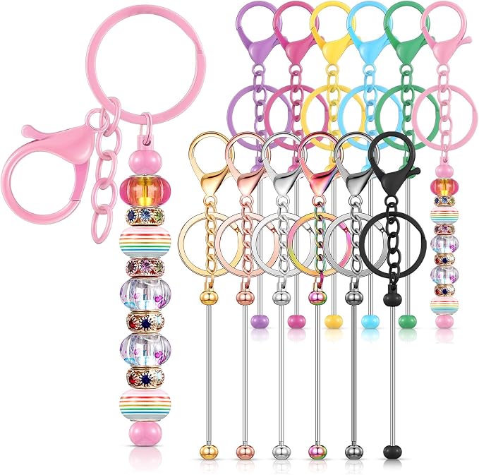Tondiamo 12 Pcs Beadable Keychains Bars Bulk Blank Beaded Metal Keychain by Tondiamo