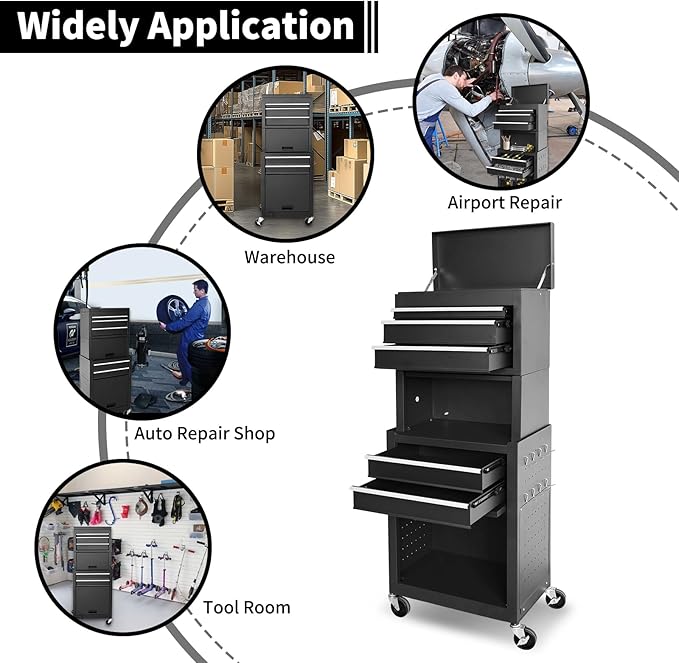 Rolling Tool Chest, 3-in-1 Detachable Metal Tool Box with Wheels & Drawers, High Capacity Toolbox Organization Sliding Drawers Garage Storage Box Cabinet Tools Cart for Warehouse Workshop