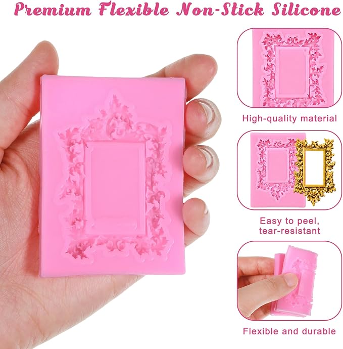6 Pcs Picture Frame Mold, Flexible Reusable Silicone | Silicone Baroque Vintage - Image 4