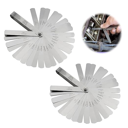 2 Pcs 32 Blades Stainless Steel Feeler Gauge for Valves 0.0008-0.04" (0.02-1.00mm) Universal Standard SAE and Metric Offset Valve Thickness Gauge for Spark Plug Piston Measuring Gap Width Thickness