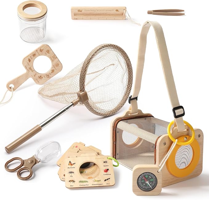 Wooden Bug Catcher Kit for Kids 3-8, Butterfly Net & STEM Guide, Catch & by ibwaae