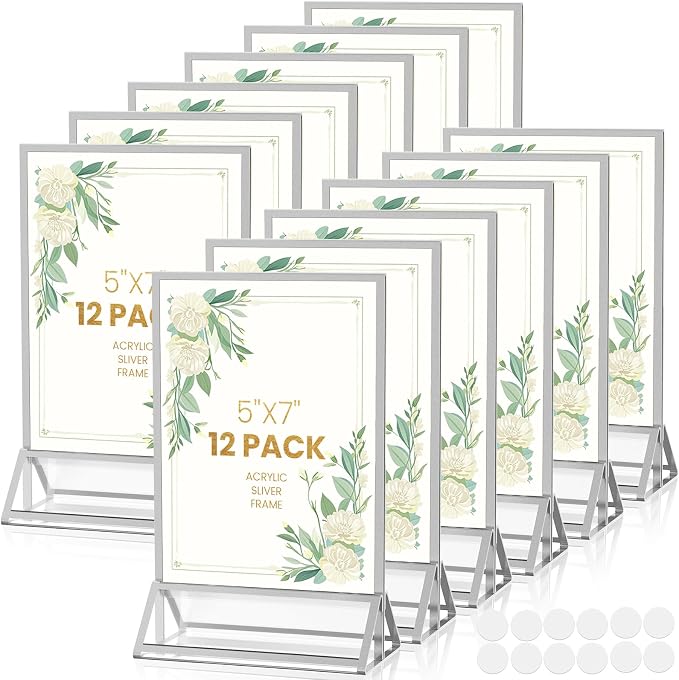 5X7 Silver Frames Double-Sided Acrylic Sign Holder，12 PCS | Silver Picture by AcrylicSignHolderMahjongRacks%EF%BC%8CMahjongBags