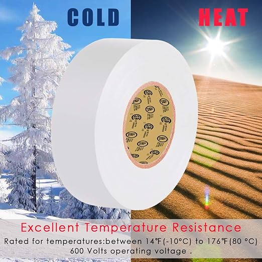 White Electrical Tape, 66 feet x 3/4 inch x 7 mils-600V,Pass UL/CSA Certification. Waterproof,Flame Retardant,Strong Adhesive, 14℉ to 176℉(White)