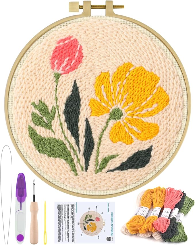 ERKOON Punch Needle Kit Adults Beginners, DIY Easy Floral Embroidery Set by ERKOON