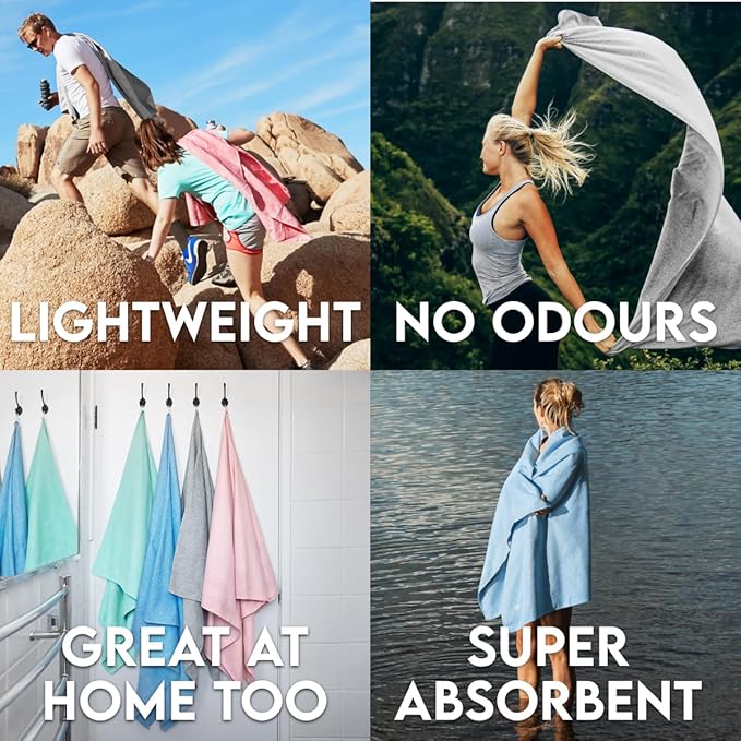 Dock & Bay Beach Towel - Quick Dry, Sand Free - Compact, Lightweight - 100% Recycled - Includes Bag - Essential Set of 4 - Extra Large (200x90cm, 78x35)