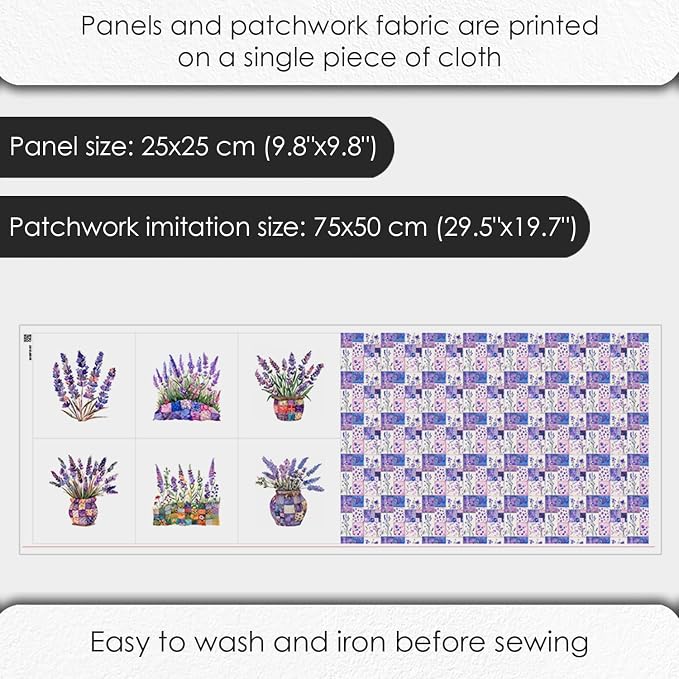 Lavender Patchwork Cotton Fabric Panel – 6 Designs + Bonus Sheet 29.5×19.6 inch - Image 4