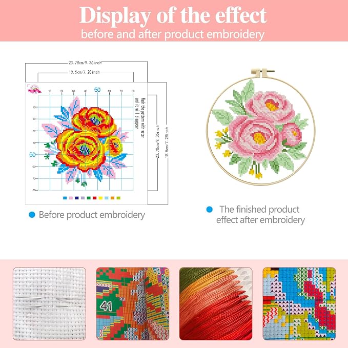 Zhenqing Pink Peony Cross Stitch Kit - Image 5